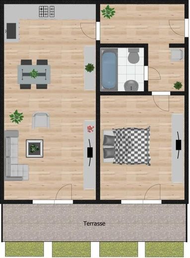 Möblierte provisionsfreie 2-Zimmerwohnung direkt am Inn – Grundriss mit optionaler Einr.