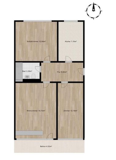 Bezugsfrei ab August: Direkt am Olympiapark – 3-Zimmer-Wohnung mit Südbalkon & TG in Schwabing-West – Grundriss nicht maßstabsgetreu