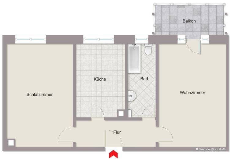 2-Raum-Wohnung mit Balkon & Badewanne - WG geeignet - Parkett-Fußboden – Grundriss