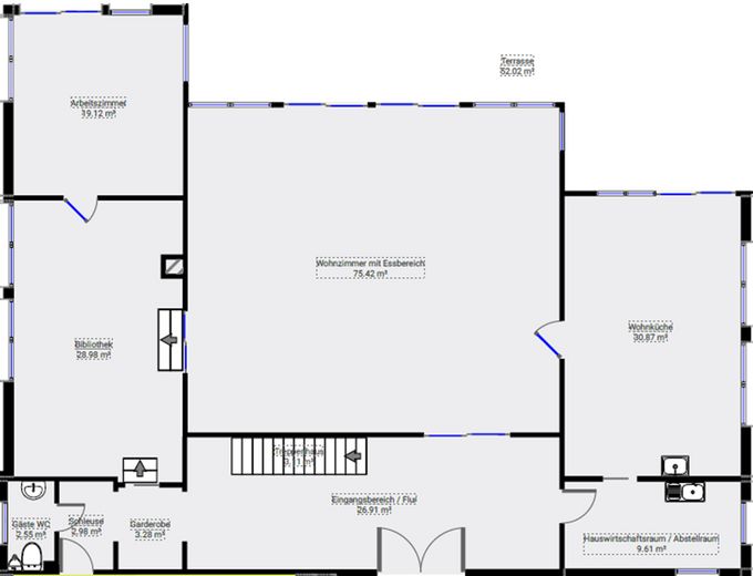 Habiter et travailler de manière représentative à un niveau élevé // avec licence commerciale ou activité libérale – Grundriss EG