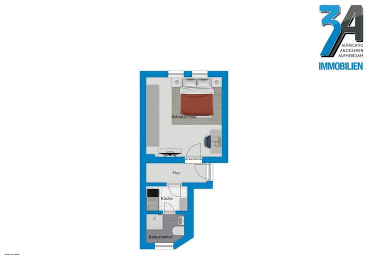 1-Raumwohnung mit Einbauküche in zentraler Lage! – Grundriss