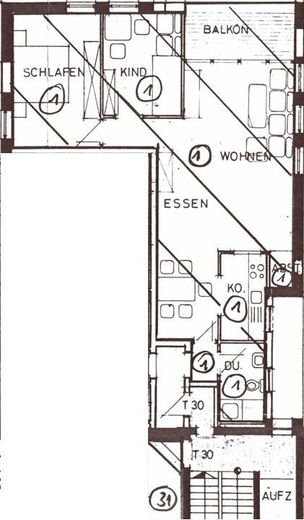 Vorankündigung: Neu sanierte 3 Zimmer Wohnung mit sonnigem Balkon, Aufzug, TG-Stellplätzen – Grundriss