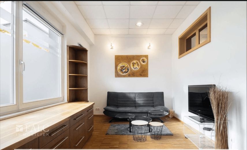 Einziehen und wohlfühlen: Stilvolles, vollmöbliertes 2-Zimmer-Apartment mit TG-Stellplatz im Zentrum von Aichach (Wohnen auf Zeit) – Wohnzimmer