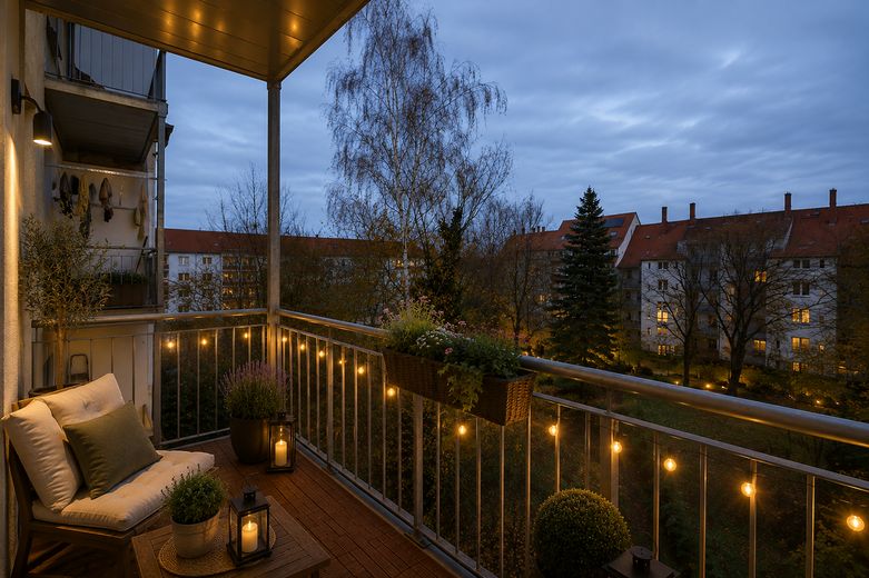 3-Zi. Wohnung + Balkon + Keller + Garten + Aufzug – Balkon Ost-/Gartenseite