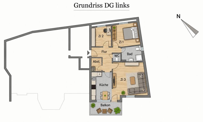 Villa Balustrada, Weiße Elster Nehri kıyısında su parseli, çatı katı dairesi, 2x banyo, granit, gömme ayna, klima – Grundriss