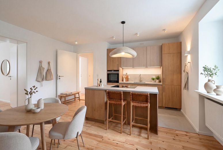 Energetisch saniertes Haus - Ruhige 2,5-Zimmer Wohnung im Hochparterre in der Maxvorstadt – Visualisierung Wohnküche