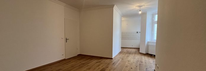 Stilvolle 3-Zimmer-Wohnung am Helmholtzplatz- frisch renoviert und bezugsfertig – offenes Wohnzimmer