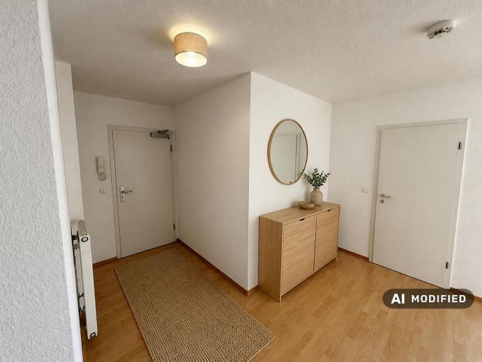 Provisionsfrei & erbpachtfrei: Helle 3-Zimmer-Wohnung mit zwei Balkonen im Frankfurter Bogen – KI-Wohnbeispiel: Diele