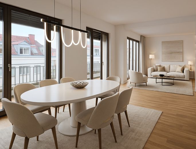 H9-Penthouse 1 → Luxuriöses Penthouse mit Dachterrasse und Panoramablick – Einrichtungsbeispiel Living