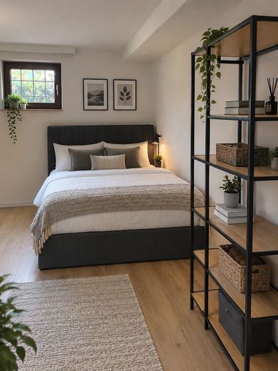 Stijlvol gemeubileerd terrasappartement met 1,5 kamer en inbouwkeuken – Wohn- und Schlafzimmer