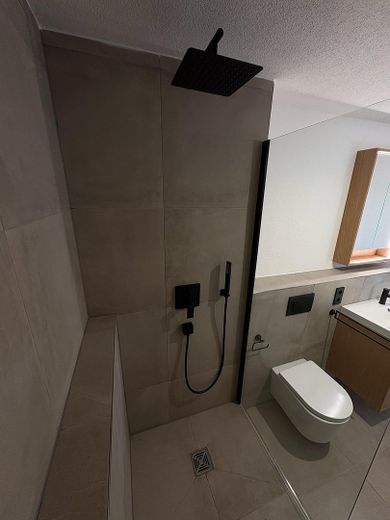 Première occupation après rénovation complète : appartement lumineux de 3,5 pièces avec 2 balcons, cuisine équipée et garage en sous-sol – Dusche