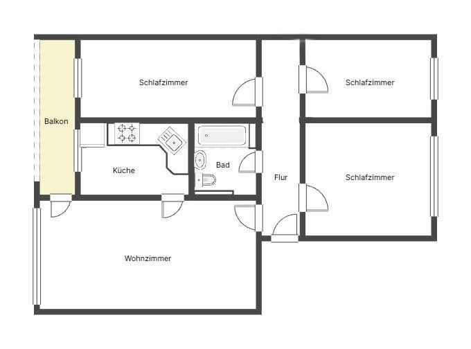 Erstbezug nach Sanierung: 4-Raum-Wohnung mit Einbauküche, Balkon & Autostellplatz – Grundriss