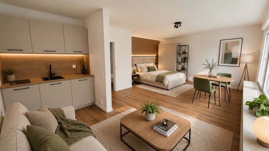 Wohnung in Bestlage mit Südbalkon - Erstbezug nach Sanierung – Einrichtungsbeispiel KI-gener.