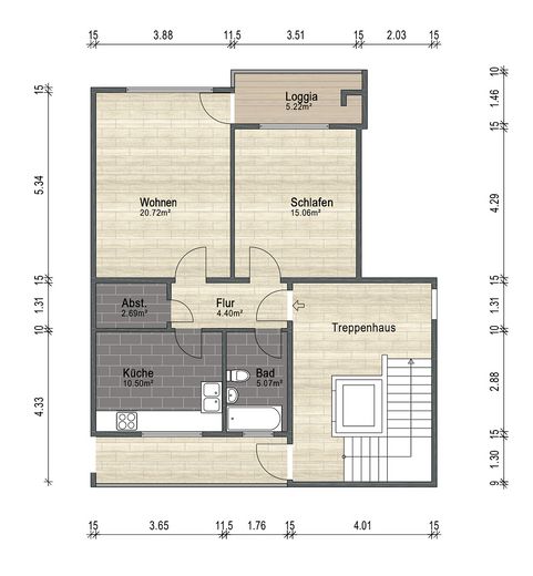 Erstbezug: Frisch sanierte 2-Zimmer-Wohnung mit Loggia – Grundriss