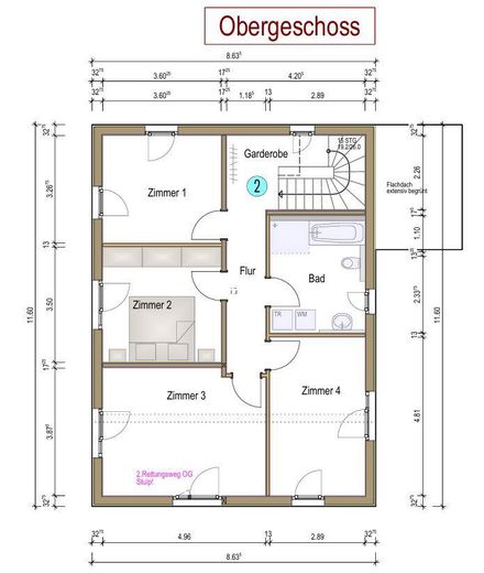 Besondere Maisonette-Wohnung (5,5 Zimmer) mit Balkon, EBK und Stellplatz – Grundriss OG