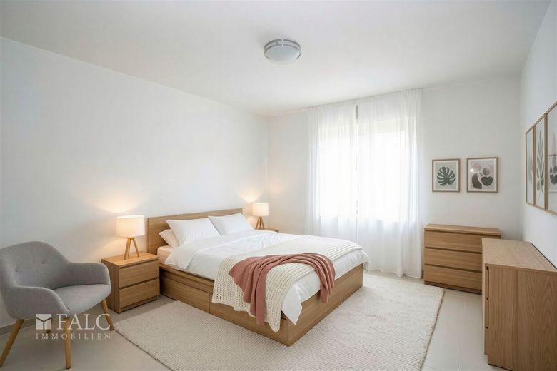 3,5 Zimmer Erdgeschosswohnung mit 2 TG-Stellplätzen in ruhiger Lage – Schlafzimmer - (KI generiert)