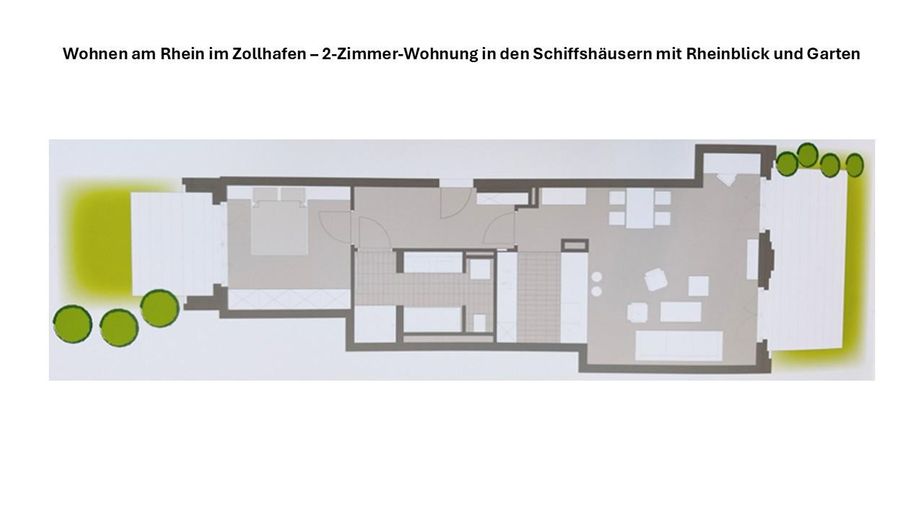 Wohnen am Rhein im Zollhafen – 2-Zimmer-Wohnung in den Schiffshäusern mit Rheinblick und Garten – Grundriss