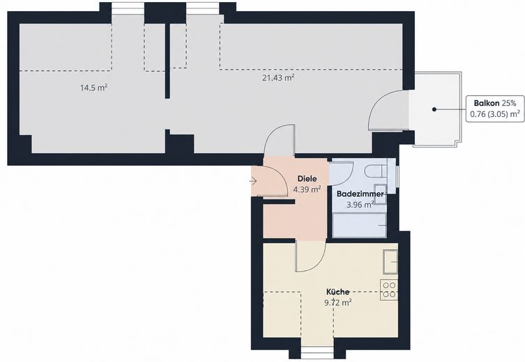 Helle 2-Zimmer-Dachgeschosswohnung mit Südbalkon und Tiefgarage in Ebersberg – Grundriss