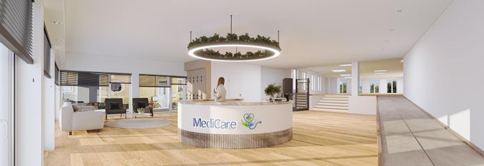 Erstbezug! Flächen im Ärztezentrum Hamm B.-Hövel, 150-450 m² für Ärzte, Therapie & Gesundheit – Visualisierung Eingang