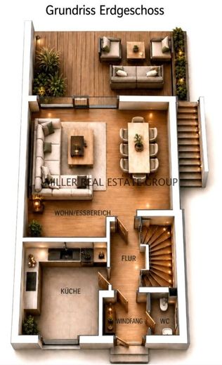 Moderne Raumwunder-Rarität in Neuburg an der Donau: Reiheneckhaus mit großem Garten, zwei Terrassen, Balkon &amp; viel Wohnkomfort! – Grundrtiss Erdgeschoss