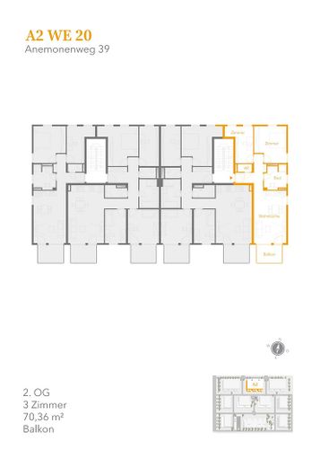 أجواء سكنية عصرية في باسدورف: شقة من 3 غرف مع شرفة جنوبية (A2 WE 20) – Grundriss