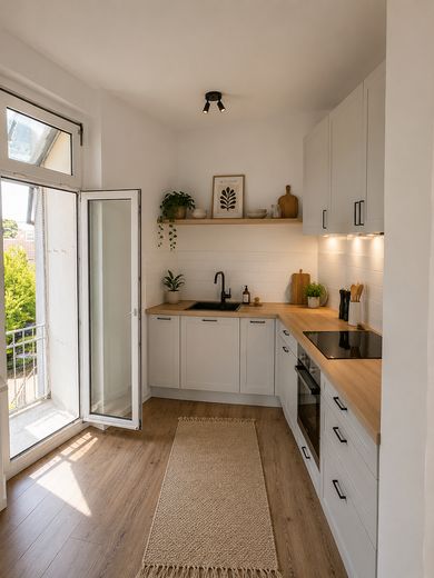 Frisch renovierte 2,5-Zimmer-Altbauwohnung mit Balkon in zentraler Lage von Solingen-Ohligs – Einrichtungsvorschlag KI-gen.