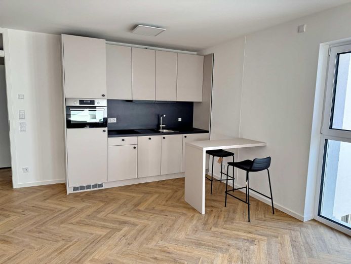 Neubau! 1-Zimmer möbliert mit EBK + Balkon + Abstellkammer + Waschmaschinenanschluss in Adlershof! – Küche