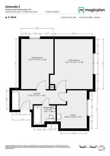 Sin comisión y disponible de inmediato en Gostenhof: 2 min hasta el metro, 10 min hasta Plärrer – Grundriss, ca. 55 m²