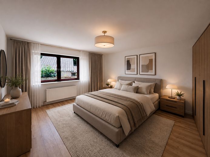 Erstbezug nach Renovierung: Gemütliche 2 Zimmer Wohnung mit eigenem Eingang und Garten in Gültlingen – Schlafzimmer_gestaged