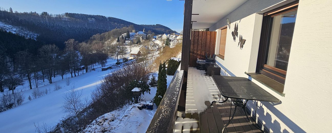 Blick auf Dorf vom Balkon