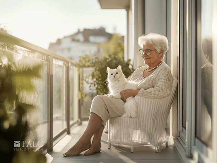 Zuhause mit Charakter - großzügige 3-Zimmer in eleganter Umgebung – Balkon im Sonnenuntergang