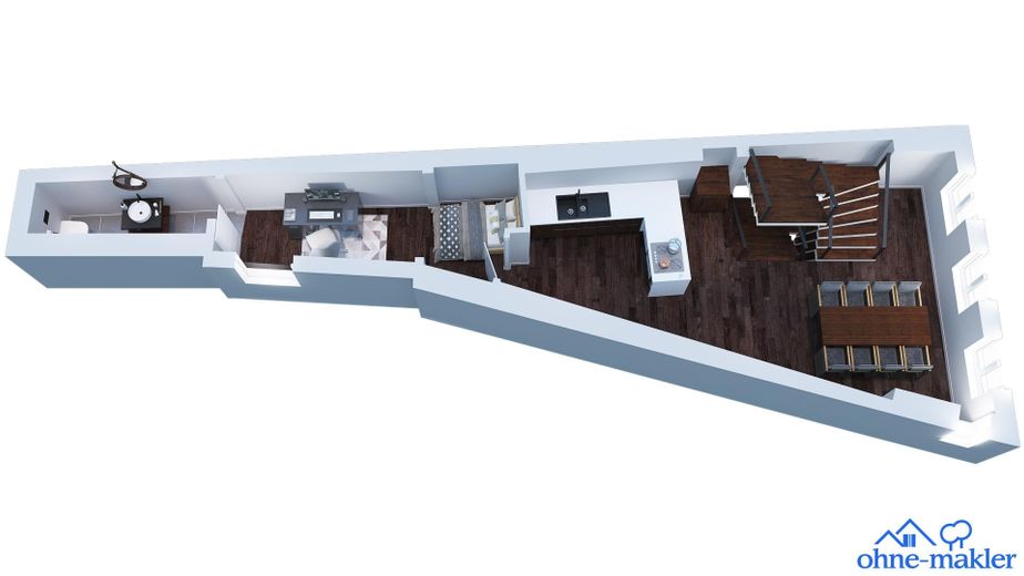 Eski şehirde loft şehir evi: 4 katta 125 m², 2 banyo, ankastre mutfak, çalışma odası, klima – 1. OG - Küche