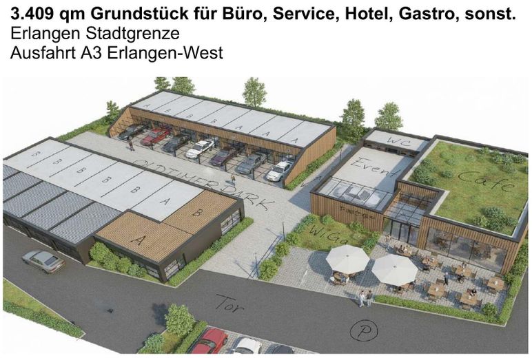 Top-Grundstück 3409 qm, A3 Erlangen-West, teilbar – Projektidee Oldtimergaragen