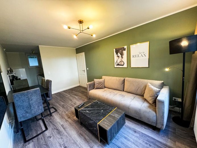Voll möbliertes 2 1/2 Zimmer Apartment mit Balkon und High-Speed-Internet – Wohnzimmer