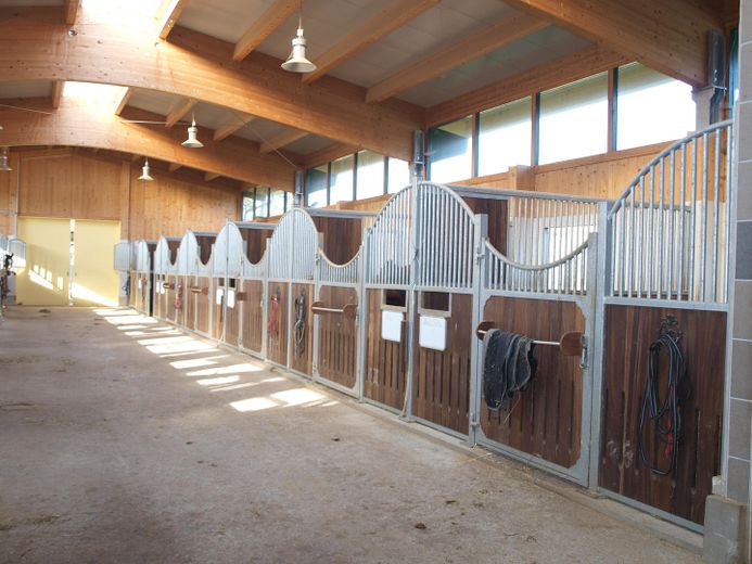 Centro ippico senza provvigioni sul lago con maneggio coperto, campo da equitazione e 15 box per cavalli – Boxen rechts Seeseite