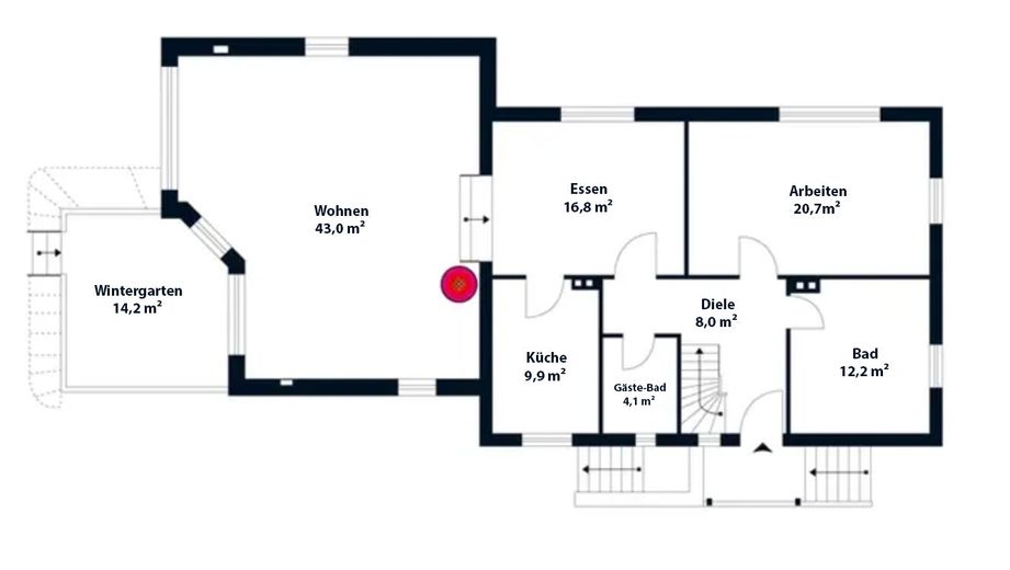 Euer Haus im Grünen: 192qm, großes Grundstück, Altbau-Charme – Erdgeschoss – Grundriss