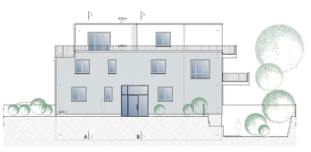 4 Zi.-Penthouse-Whg mit Dachterrassen / Grundriss variabel / mit Fahrstuhl – Ansicht Nordwest