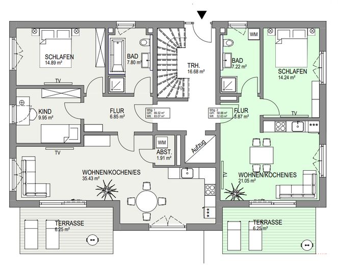 Grundriss Gartenwohnung