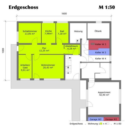 Grundriss 1:50 in Grün