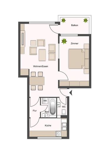 Schöne, helle 2 Zi.-Whg. mit Balkon und Garage in Ditzingen-Heimerdingen zu verkaufen – Grundriss