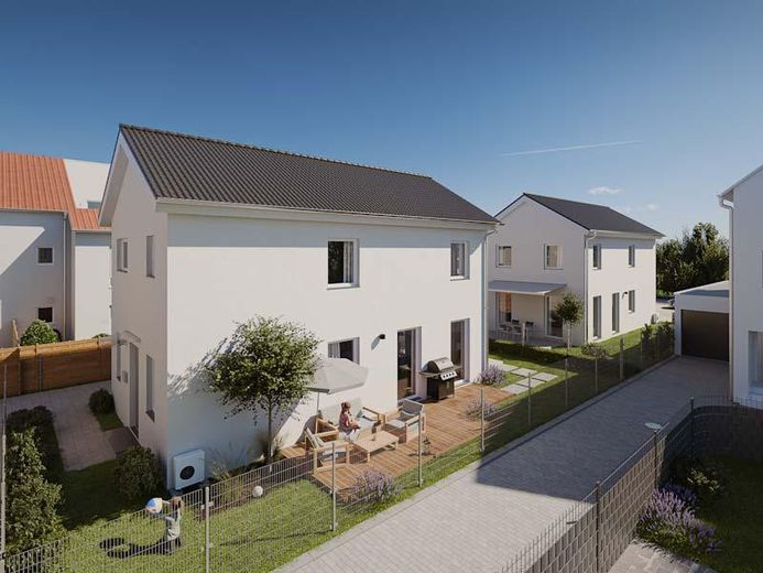 Kompaktes Stadthaus in kleinem Neubaugebiet mit eigenem Garten und Top-Anbindung in Worms-West – Hausansicht West