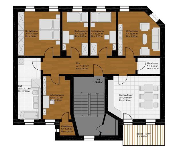 Provisionsfrei - Modernisiertes MFH mit 5-Zimmer-Wohnungen & Bauland extra – 1. und 2. OG (Beispiel)