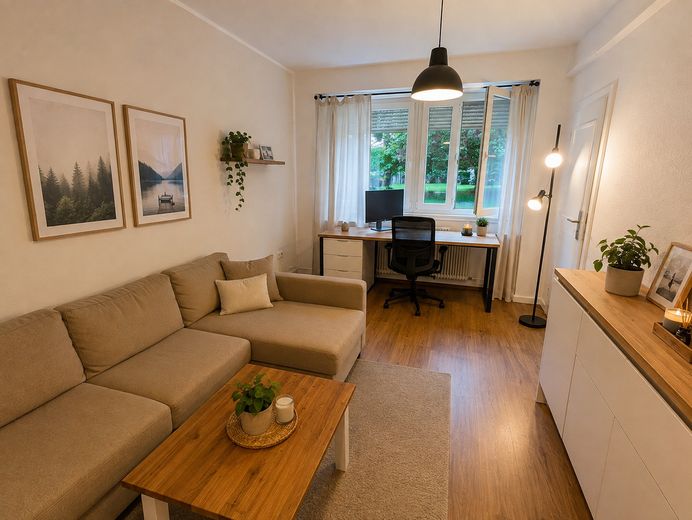 2-Zimmerwohnung mit Balkon in Frankfurt - Eschersheim | zur Miete – Wohnzimmer