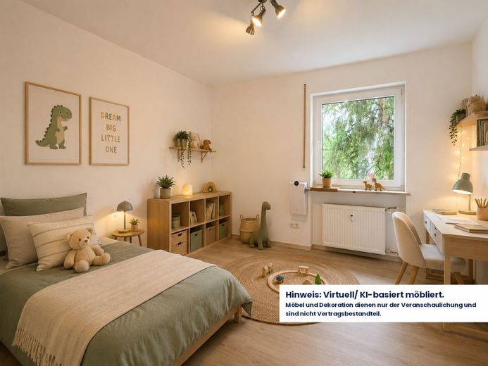 Renovierte EG 4-Zimmer WHG mit Balkon, Einbauküche und Garage – KI-Kinderzimmer