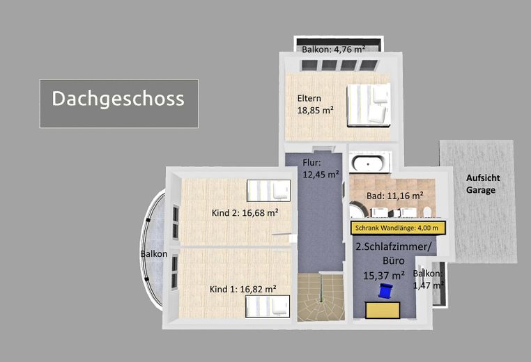 Panoramablick & Platzwunder: ca. 285m² Architektenhaus (Energie B), Einliegerwohnung & Praxis-Loft – Dachgeschoss