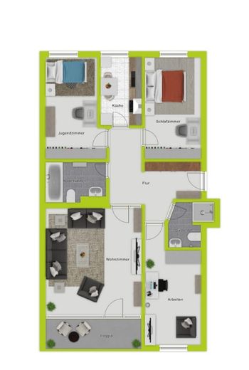 4-Zimmer Wohnung mit Loggia und Tiefgaragenstellplatz in Köln-Niehl – 2D Grundriss