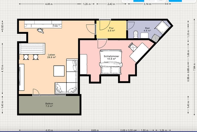 Sanierte und möblierte Wohnung mit Balkon im Herzen von Stuttgart-Vaihingen – Grundriss