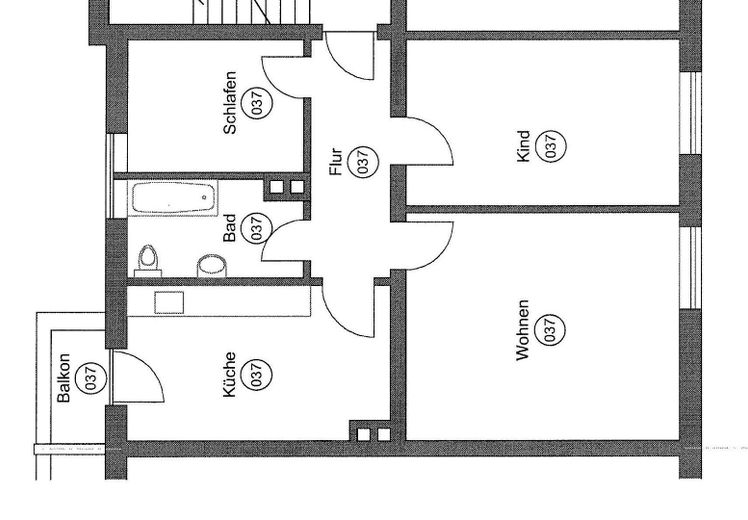 2,5-Zimmer-Altbauwohnung mit Balkon in Untergiesing, Denkmalschutz – Grundriss Whg. Nr. 037