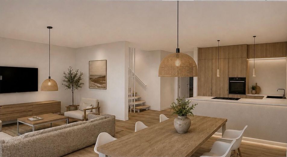 Provisionsfreier Neubau im Rheingau - hochwertige DHH mit Garten, Carport und ausgebautem Dach – Visualisierung Wohnen / Kochen