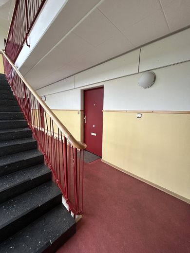 Ankastre mutfaklı, duş banyolu, balkonlu, otoparklı daire; BER ve Freie Universität Berlin yakınında – Treppenhaus Blick auf Whg. Tür